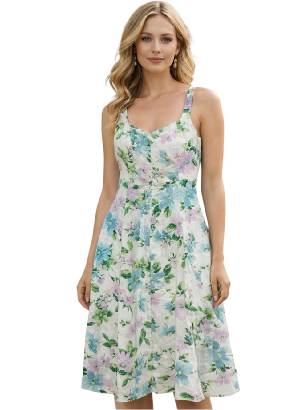 Old Navy Floral Linen Blend Fit & Flare Sundress Size M Milkmaid Cottagecore